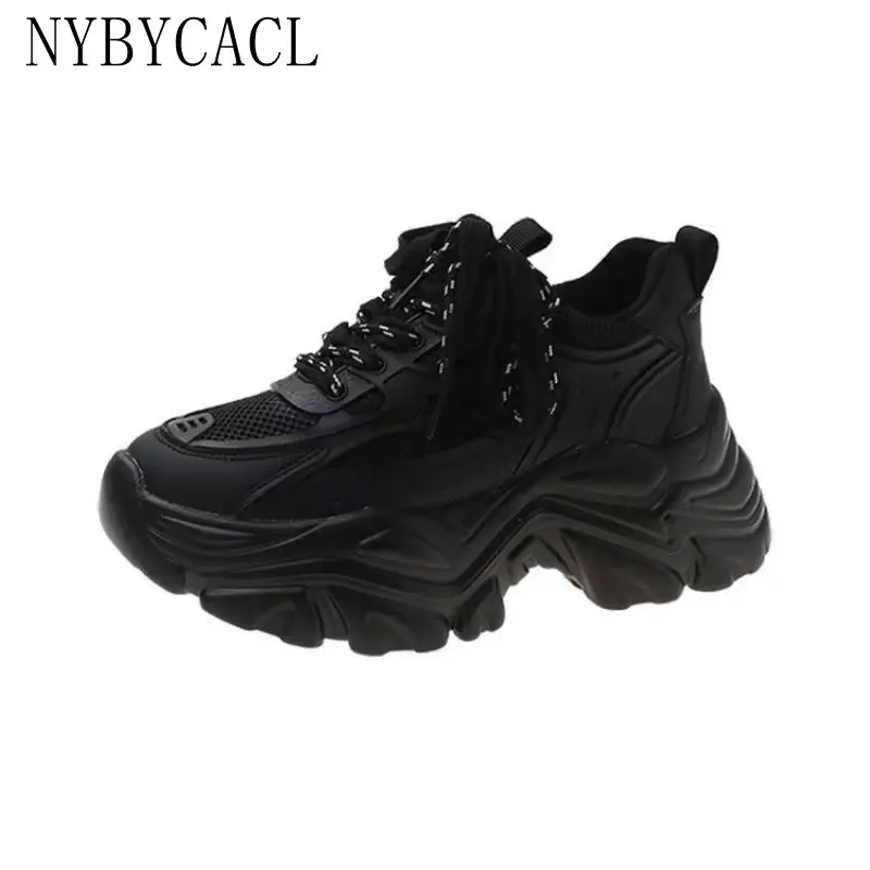 Summer Hot Sale Chunky Heel Internal Increase Sneaker Flats For Women Lace Up Comfortable Shoes Woman Fashion Popular Brand New