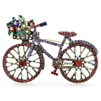 Wuli&baby Shining Bicycle Brooches For Women Unisex 2-color Beautiful Taking Flowers Bike Brooch Pins Gifts 2