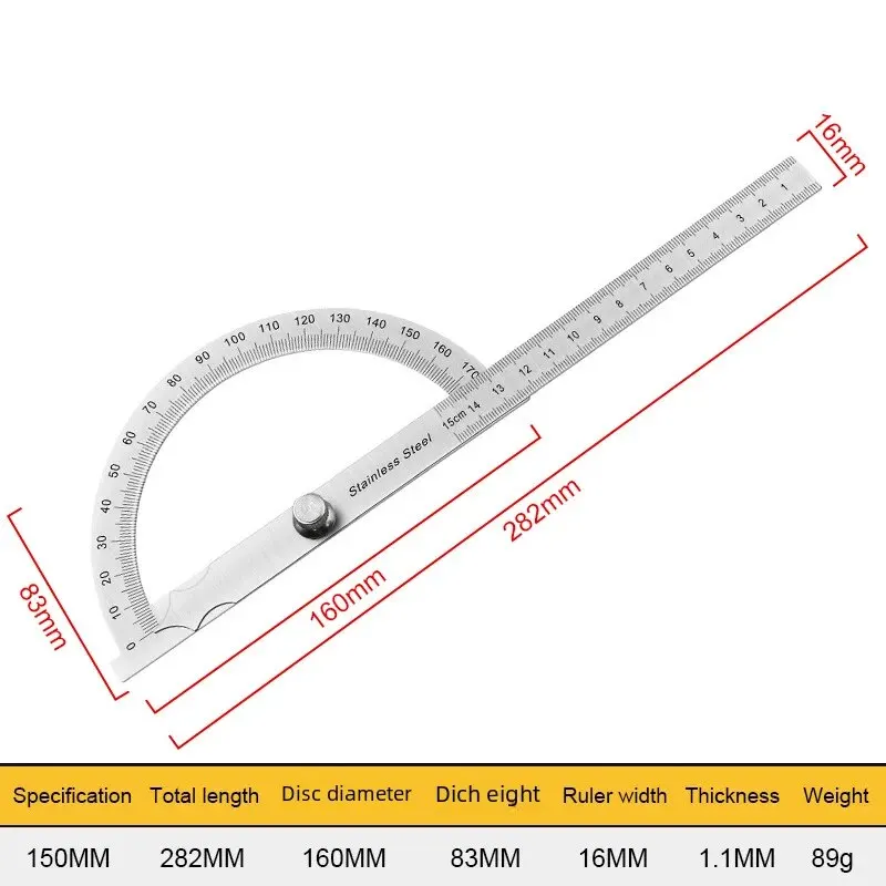 Stainless Steel Woodworking Angle Ruler 180 Degree Measurement Tool
