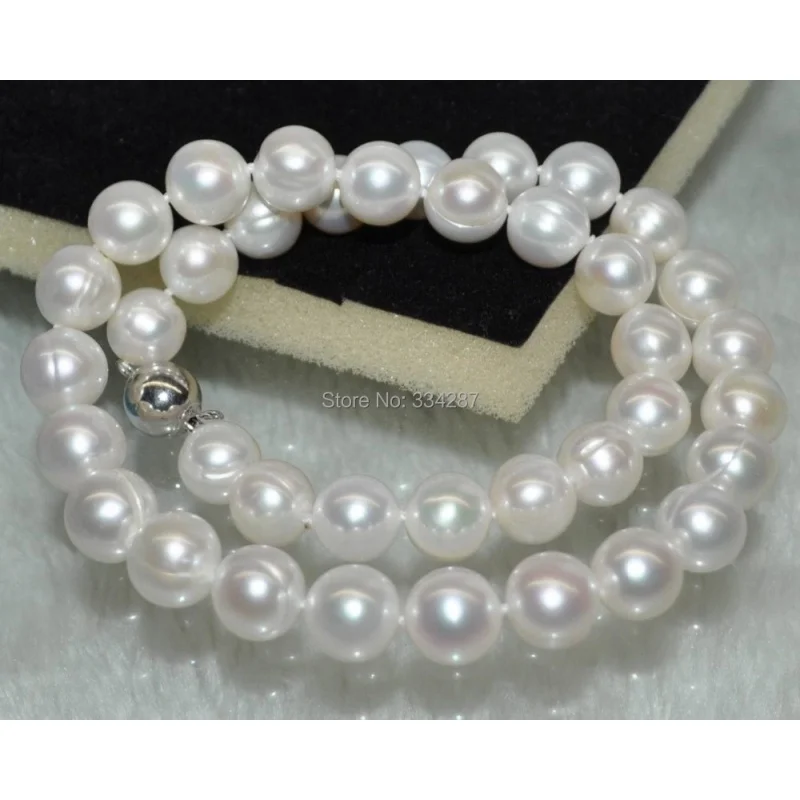 

Outstanding luster Natural white 9-10mm round cultured Pearl Necklace