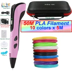 Innovative Kids 3D Printing Pen Kit with Power Adapter, Filament, and Travel Case - Perfect Birthday or Christmas Gift - EU (Pink add 50M PLA)