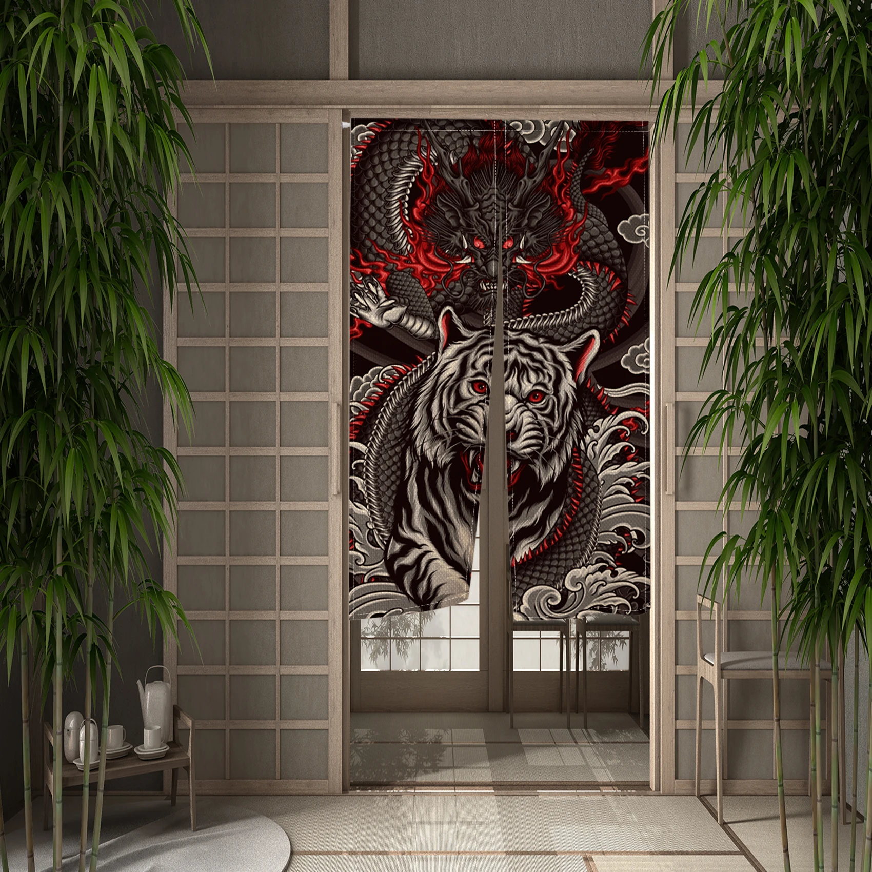 Traditional Chinese Dragon Door Curtain Japanese Style Doorway Curtain Kitchen Bedroom Partition Entrance Hanging Half-Curtains 3