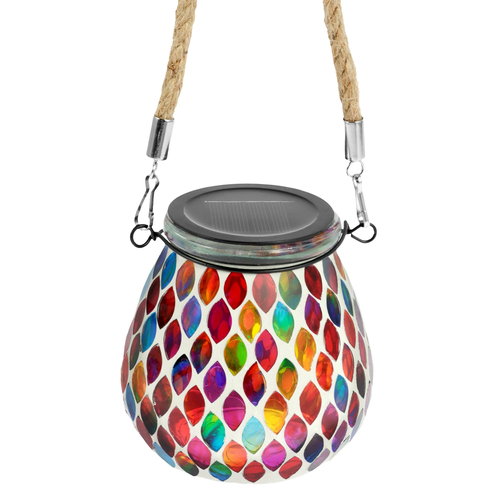 Mosaic Solar Lantern Glass Mason Jar Lamp Outdoor Hanging