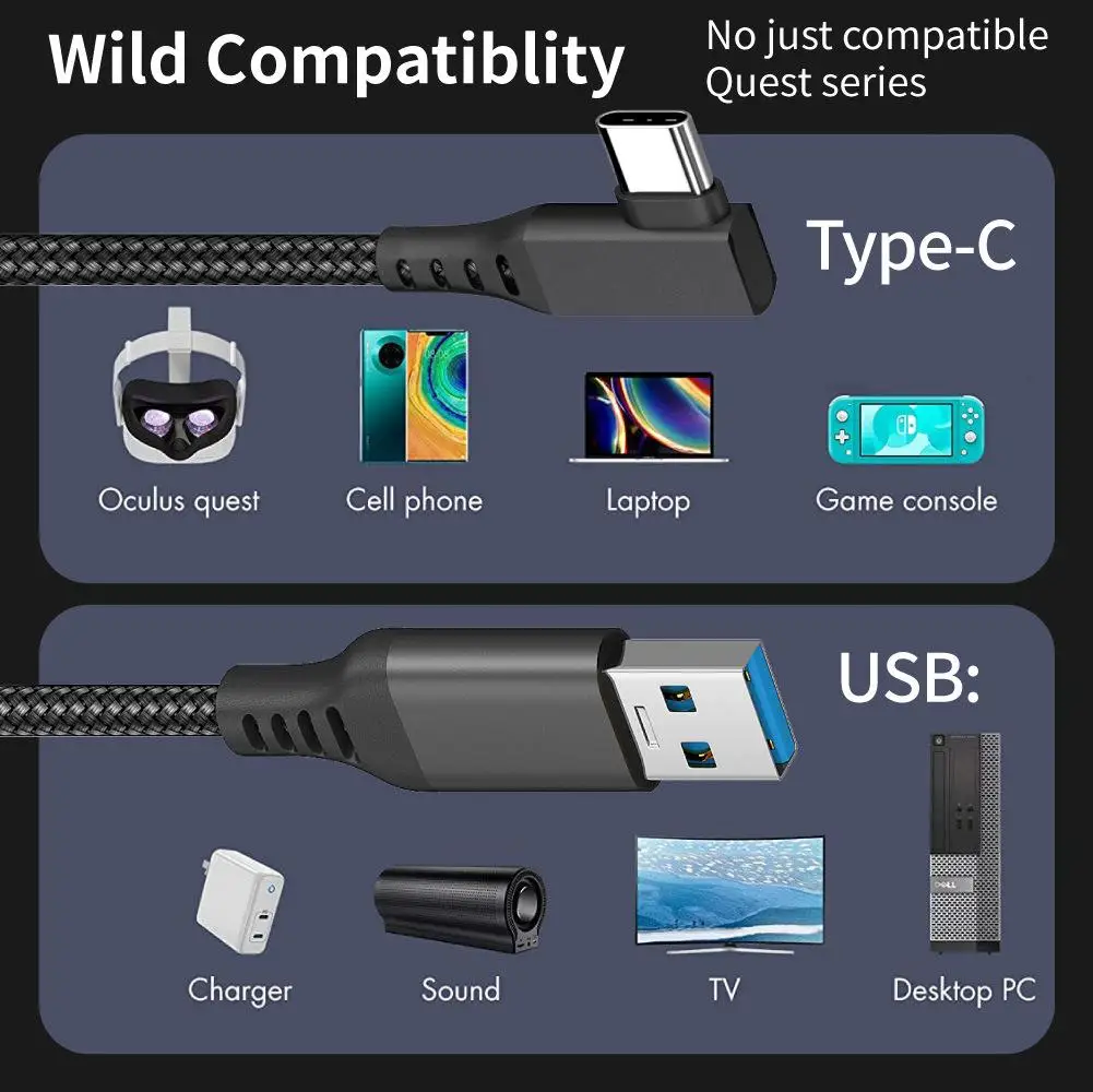 5M Data Line Charging Cable For Oculus Quest 2 Link VR Headset USB 3.0 Type C Data Transfer USB-A To Type-C Cable VR Accessories