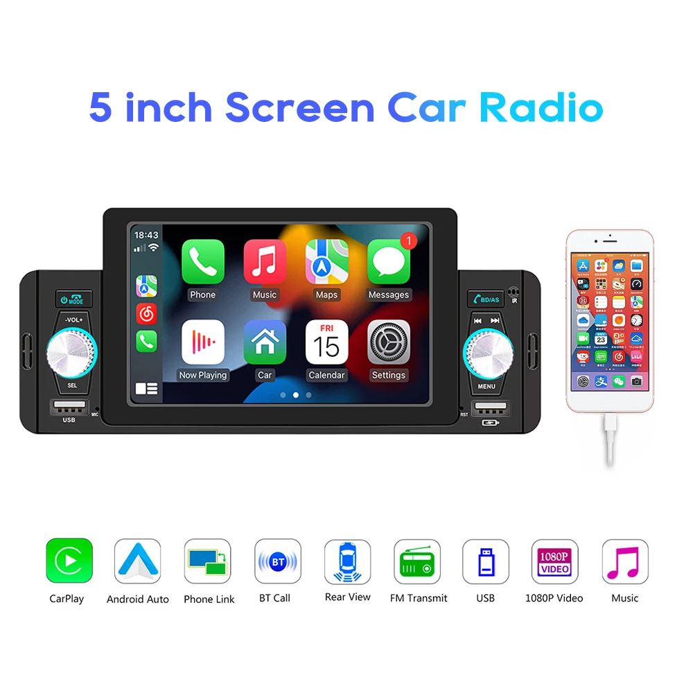 S61bdb4dfd4c6472992e44d18b5eda0c0Y Gearelec 5 inch Car Radio 1 Din CarPlay Android Auto Multimedia For Volkswagen Nissan Toyo Bluetooth MirrorLink FM Receiver