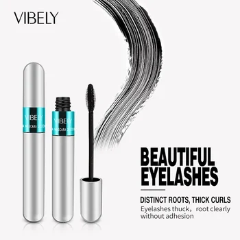 Optimum eyelash mascara for thick, durable curls without adhesion, featuring a sleek silver and blue bottle with a curved mascara brush.