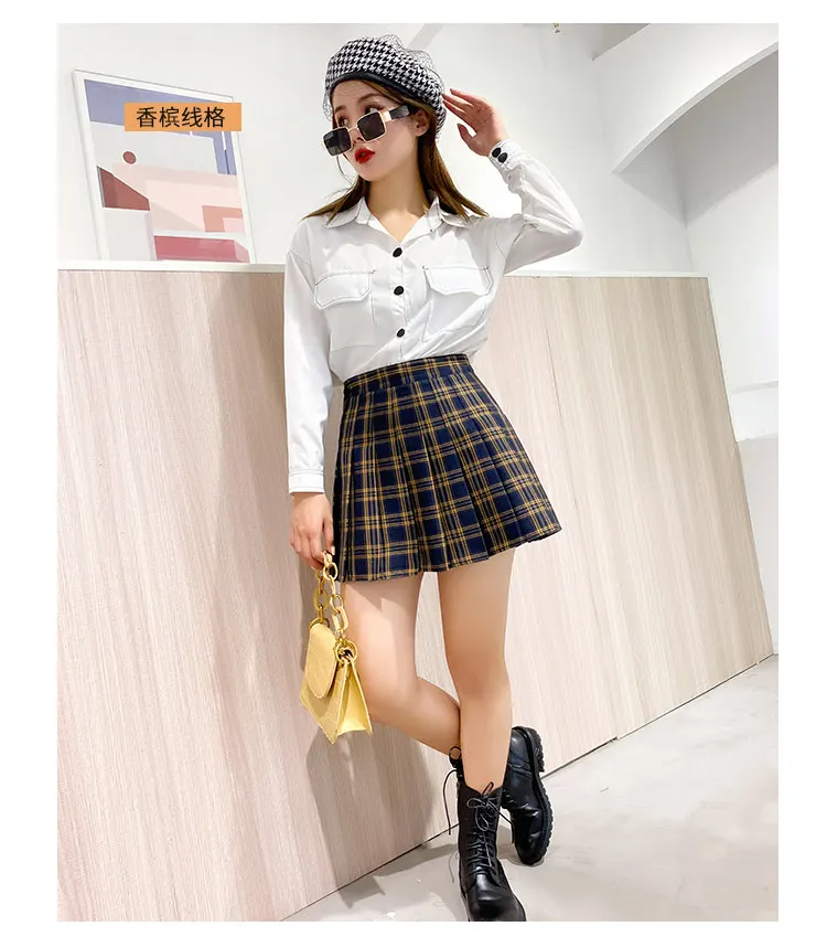 blue skirt Japanese Schoolgirl Cosplay JK Uniform Plaid Women Pleated Skirts Summer High Waist Mini Skirt Sexy Cute A Line Harajuku Clothes tweed skirt