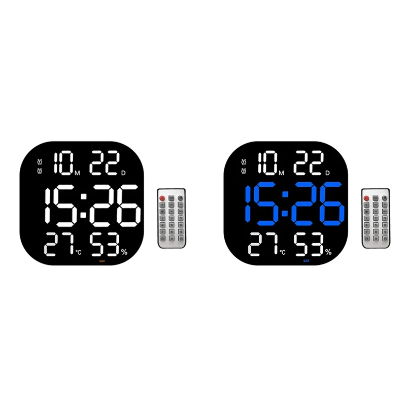 

Large LED Digital Wall Clock Remote Control Temperature Date Week Display Adjustable Brightness Table Alarms Clock