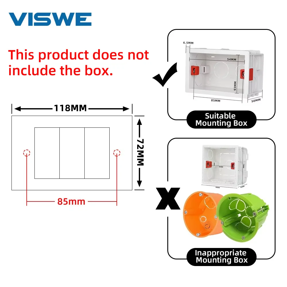 Wall Socket VISWE Brazil Standard 10a 20a 118*72mm Tempered Glass Panel 2 gang BR