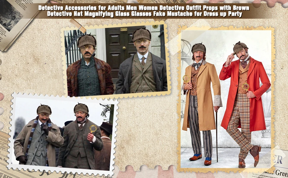 Detektiv-Kostüm-Zubehör-Set, Detektiv-Outfit-Zubehör für Erwachsene, Männer und Frauen mit Detektiv-Hut für Dress Up Disfraz – Detail 6