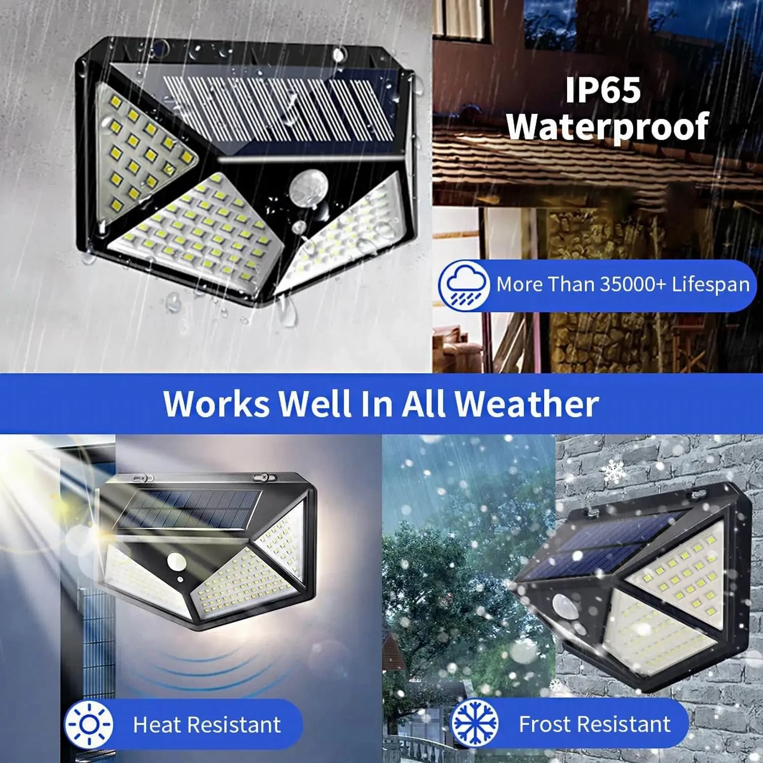 100 LED Outdoor Solar Wall Light Sunlight Powered Spotlight With PIR Motion Sensor Waterproof Stairs Outdoor Wall Garden Lights