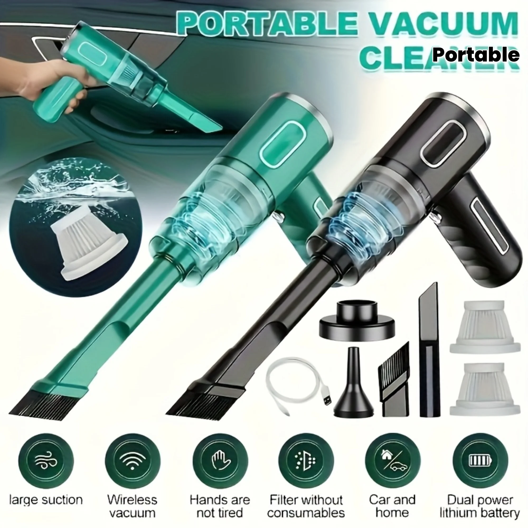 Car Vacum Cleaner Portable Mini Dust Cllector Dry And Wet Home Car Dual-Use Wreless Handheld Cleaning Appliances USB Charging