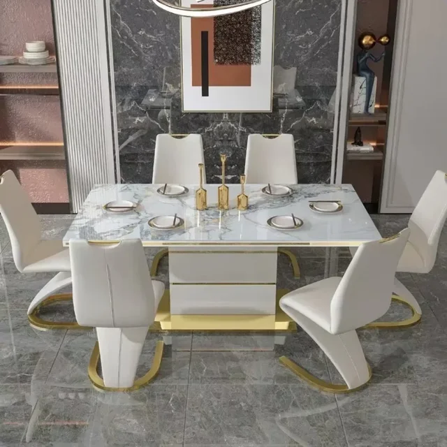 Marble Square Dining Table Set 4 Chairs and 6 Chairs,modern Luxury Gold with 6 Seater Restaurant Dining Room Furniture 3 Marble Square Dining Table Set 4 Chairs and 6 Chairs,modern Luxury Gold with 6 Seater Restaurant Dining Room Furniture 3