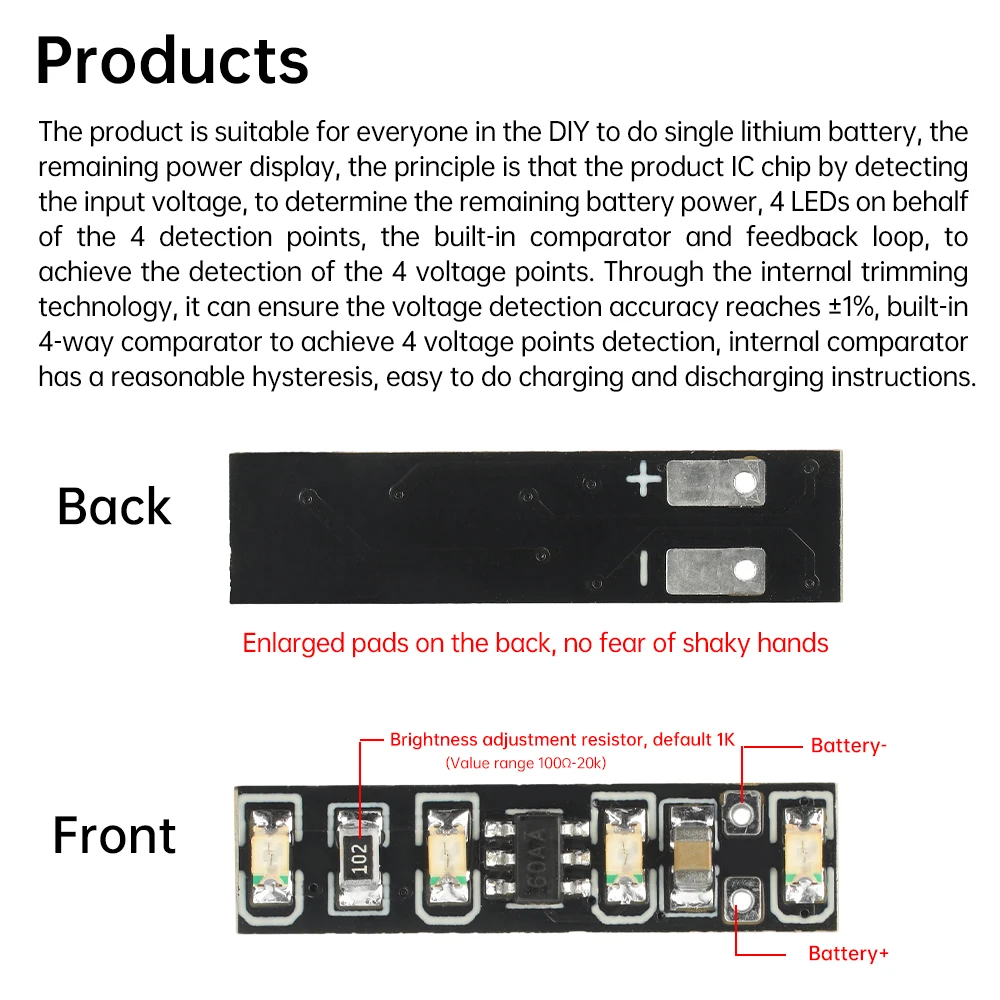 5pcs DC3.7-4.2V Metering Module LED Battery Level Indicator 1S Ternary Lithium Battery Capacity Board