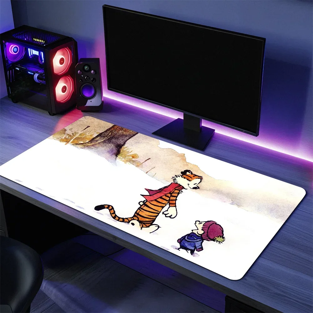 Calvin and H-Hobbes Cute For PC Large MousePads Desk Gaming Mouse Pad Stitched Edges Non-Slip Rubber Base Extended mousemats 3