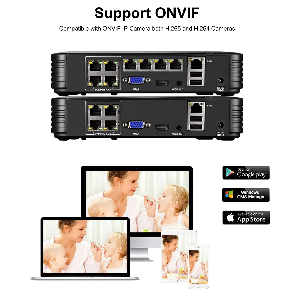 Gadinan Face Detect H.265AI 8CH 4CH 4K 8MP 5MP POE NVR Audio Out For Security Surveillance Videcam Network Video Recorder XMeye