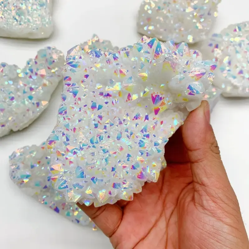 1pc Angel Aura Quartz Cluster, Rainbow Crystal Geode, Raw Natural Electroplating Quartz Rainbow Color, home decoration stones - Image 6
