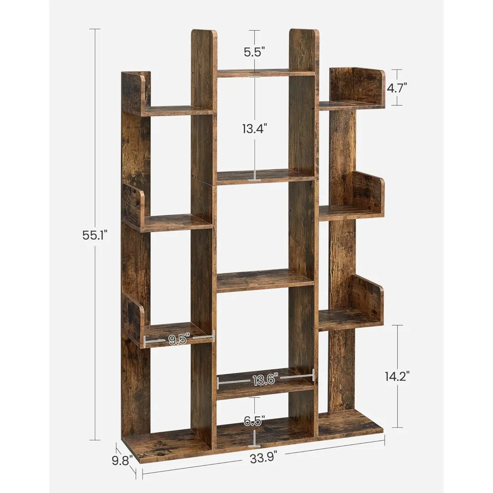 Bookshelf, Tree-Shaped Bookcase with 13 Storage Shelves, Rounded Corners 2
