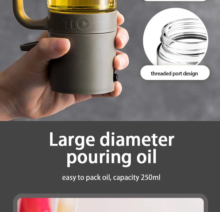 Oil Spray Bottle 250ml High Borosilicate Glass Cooking Oil Dispensers Olive Oil Sprayer Mister for Air Fryer Salad Baking