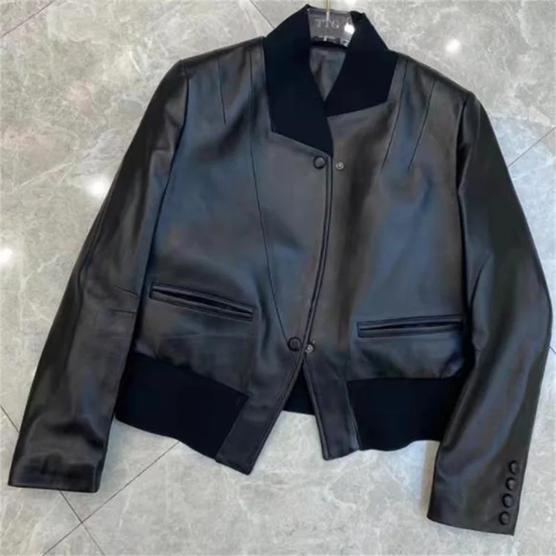 Fashion Short Pu Leather Jacket Women's 2022 Autumn Design Knitted ...