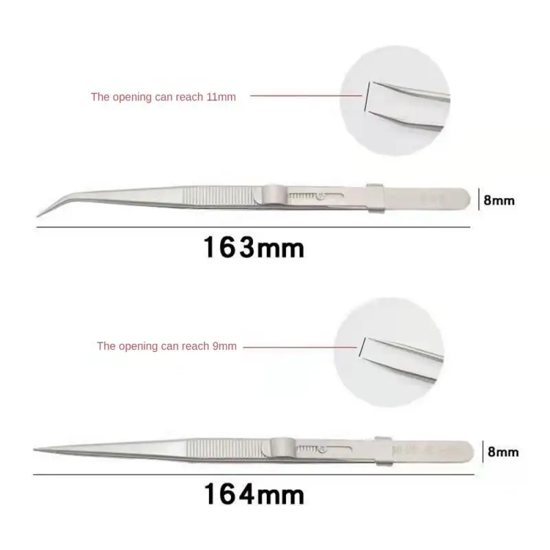 Stainless Steel Tweezers Straight End Elbow with Groove Elastic Anti Slip Accessory Set Diamond Jewelry Gemstone Clamping Tool