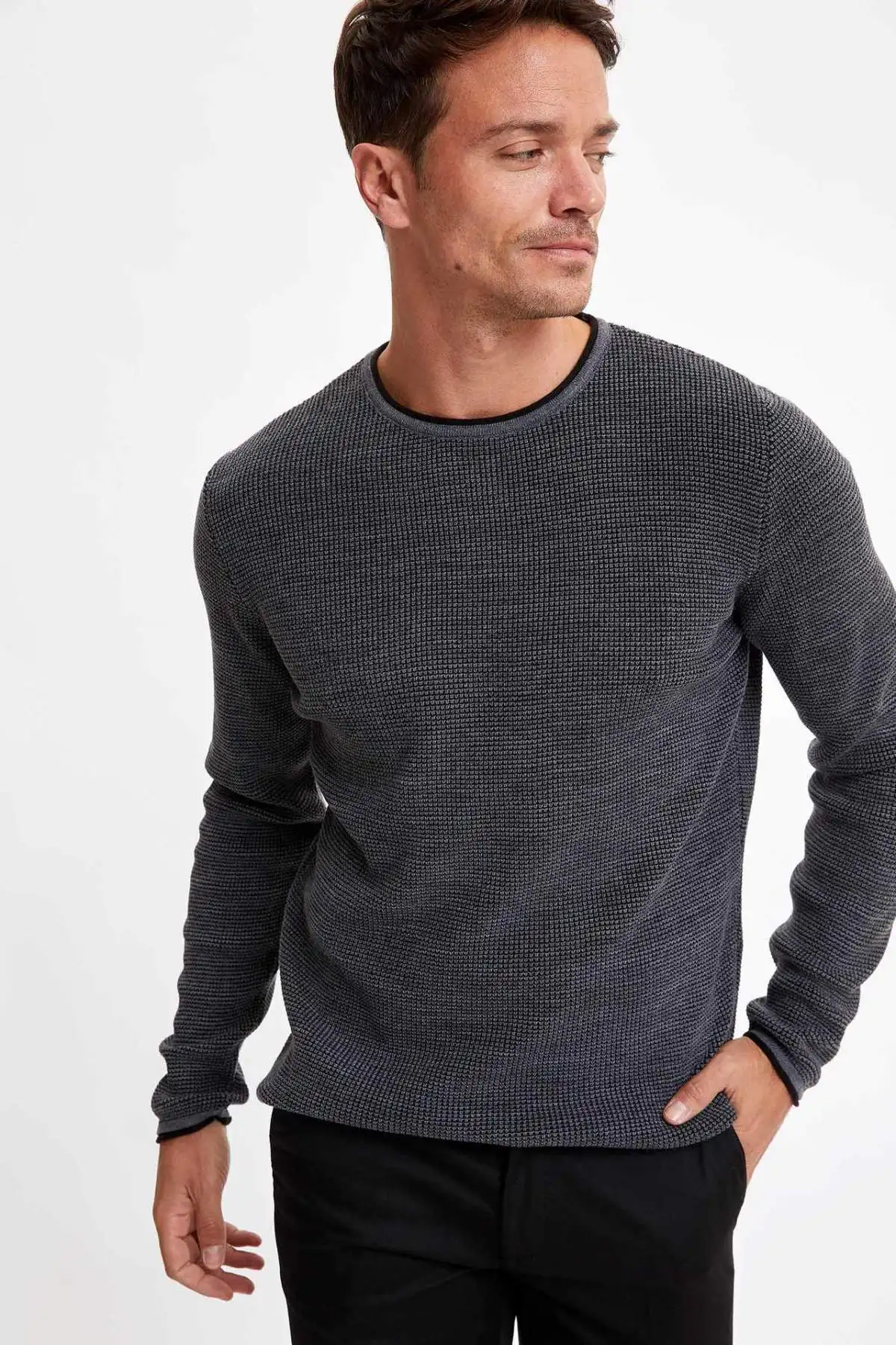 DeFacto осенне-зимние мужские трикотажные Slim Fit трикотаж свитер джемпер пуловер