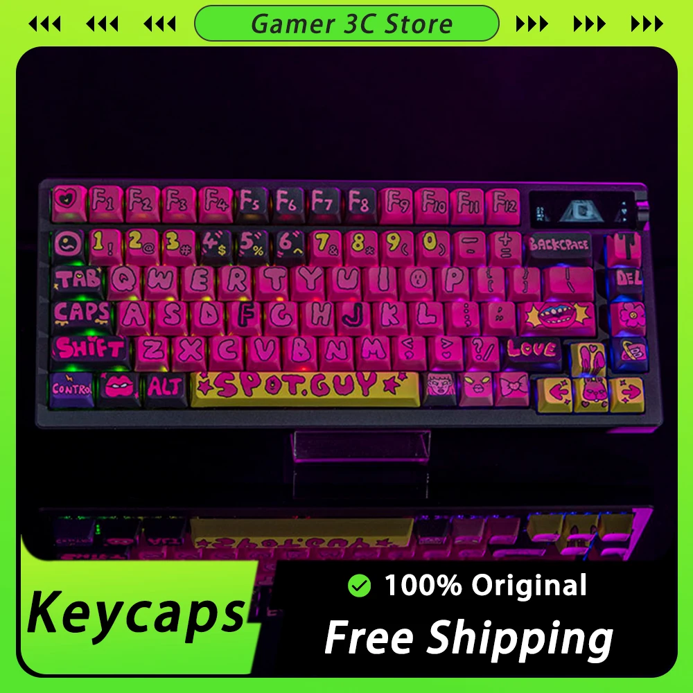 

PIWIDESIGN KC-02 Mechanical Keyboard Keycap SPOTGUY Keycaps 130 Keys Sublimation Ergonomics Pc Gamer Accessories Gifts For Man