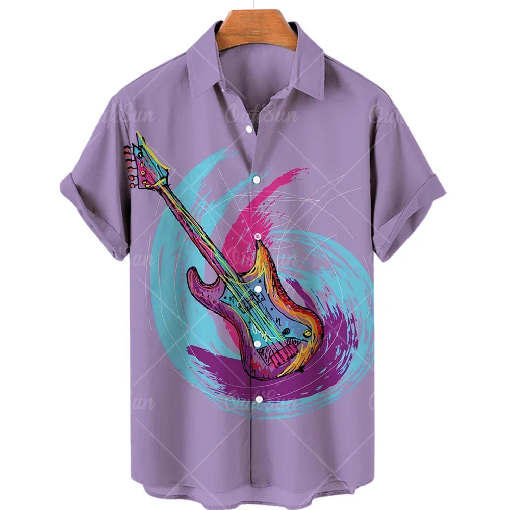 2022 Music Print Shirts Men's Casual Shirts Short Sleeves Single Button Luxury Hawaiian Shirts Fashion Beach Tops