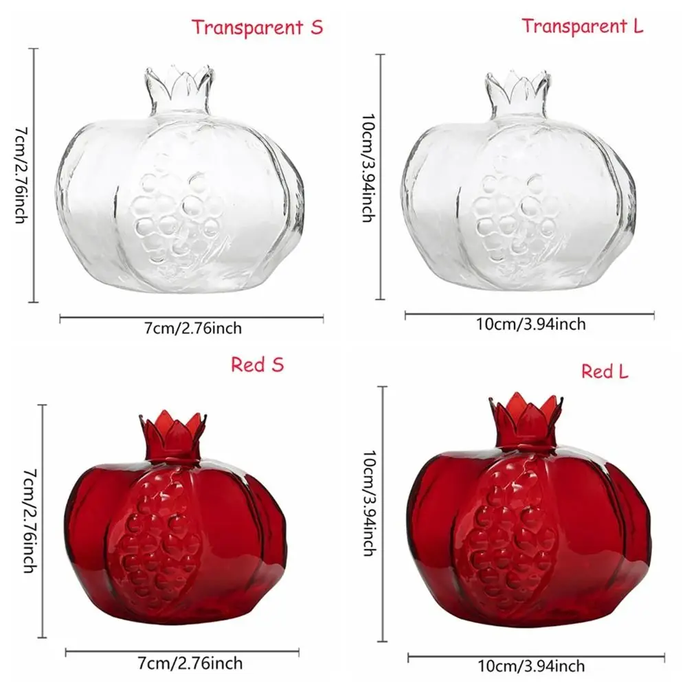 Creative Red Pomegranate Glass Vase Transparent Pomegranate Hydroponic Flower Vase Hammer Pattern Glass Fruit Vase Desktop 6