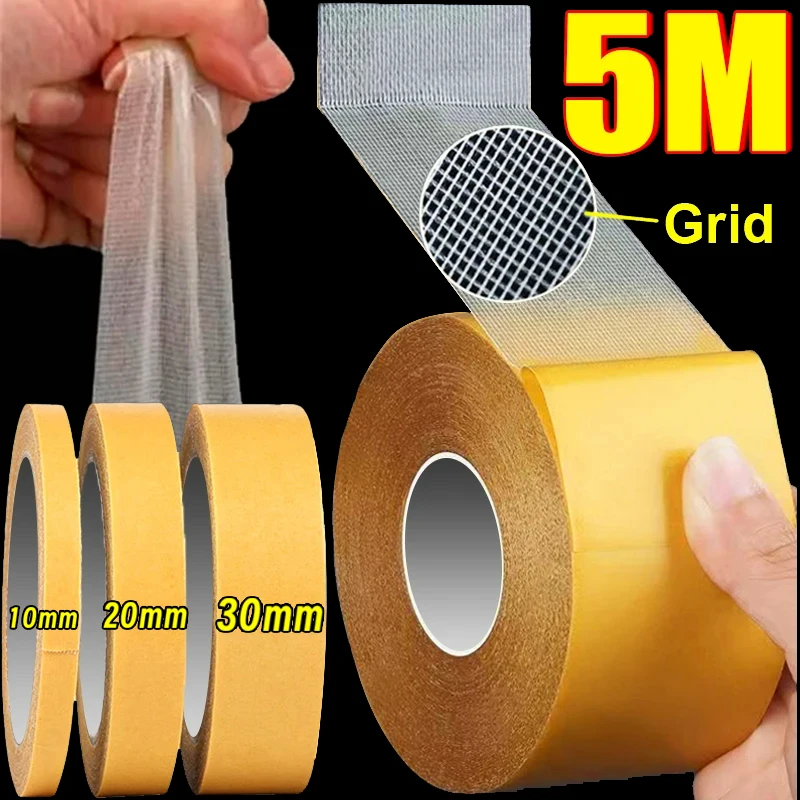 

1-3Rolls Double Sided Tape Strong Traceless Adhesive Waterproof Fixation Mat Carpet Tape Translucent Mesh High Viscosity Tape 5M