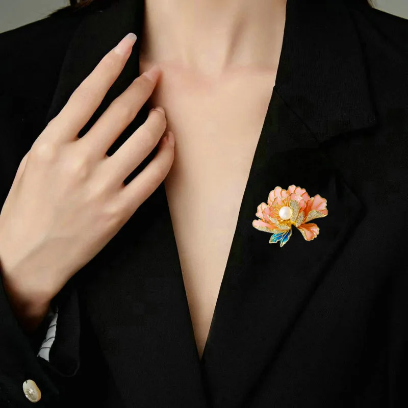 Flowers Bloom Richly, Cultivated Freshwater Pearls, National Style Peony Flower Brooches, Elegant Chinese Style, Hanfu Cheongsam