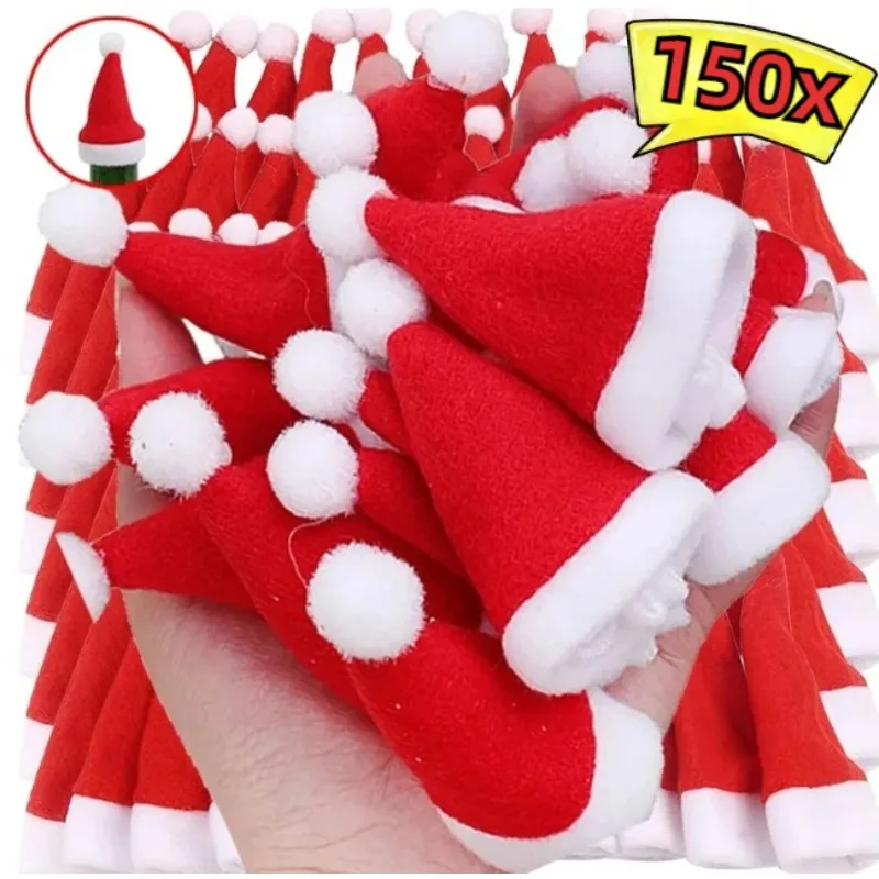 Mini Santa Hat Velvet Fabric Wine Bottle Coves Lollipop Caps Christmas Bottles Holder Xmas Party Kitchen Dinner Table Decoration christmas beanie hat