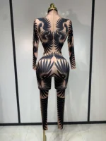 Sexy Long Sleeves Print Rhinestone Jumpsuits Drag Queen Show Stage Performance Costume Women Evening Party Nightclub Rompers - Image 4