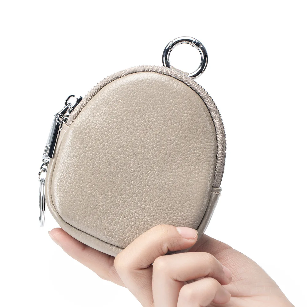 

Leather Mini Coin Purse Women's Cowhide Storage Cash Keychain Change Wallets Hook Earphone Bag Zipper Coin Pouch for Girls Kids