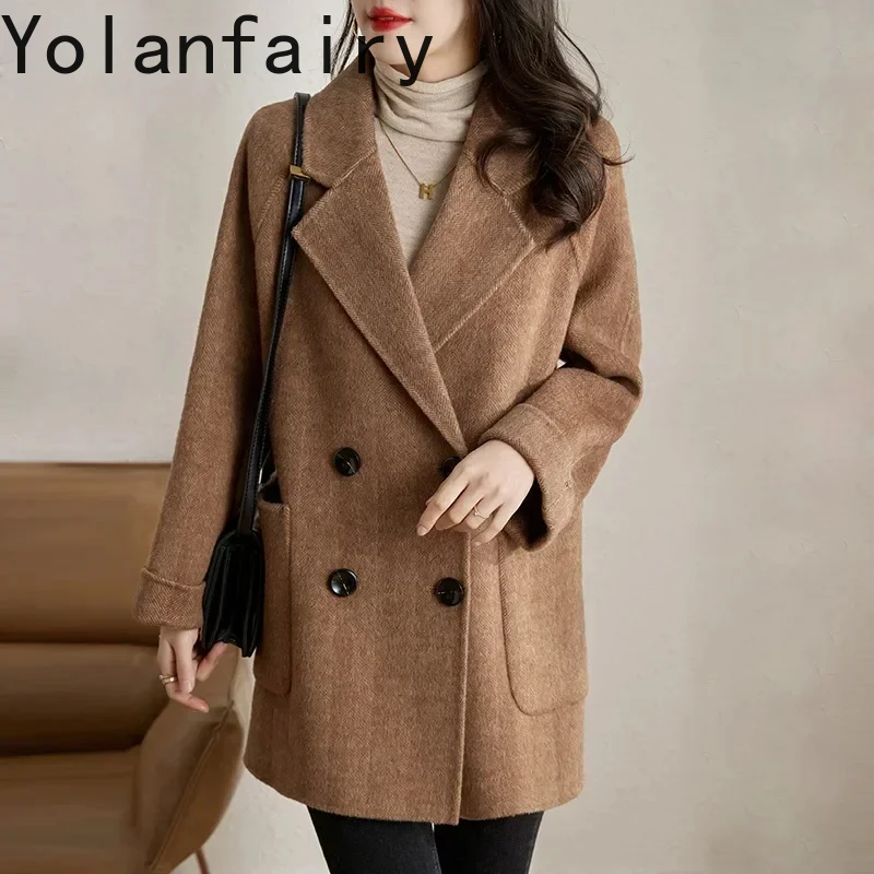 

Autumn Winter Jackets for Women 2024 New Fashion Herringbone 90% Woolen Coat Mid-length Wool Jacket Chamarras Para Mujeres