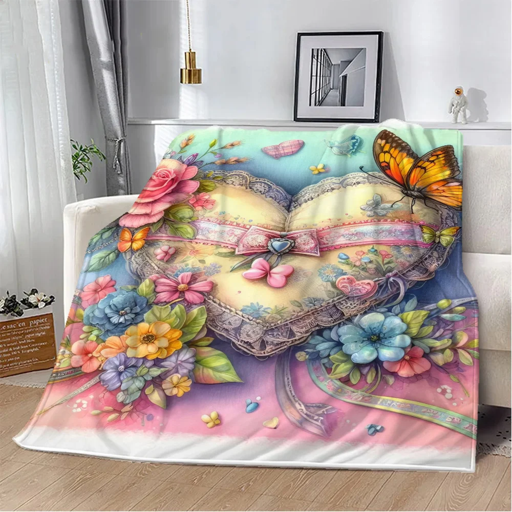 Flowers and Butterflies Love Fluffy Soft Blankets & Throws Knee Blanket Throw Home Interior Luxury Bedding Beach Towel Nap Bed & 4