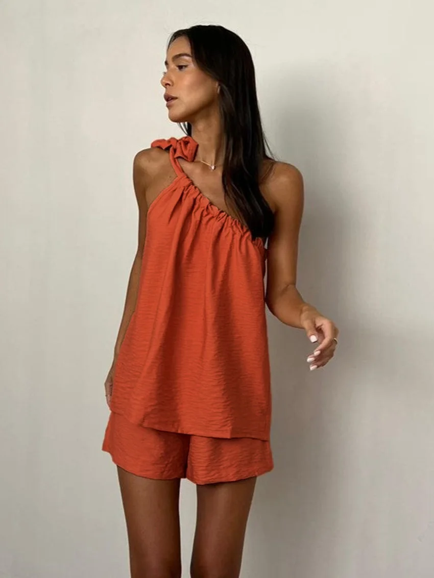 Marthaqiqi Summer Women Nightgown Set Sexy Lace Up Nightie Tank Tops Pajama Backless Sleepwear Shorts Casual Ladies Home Clothes