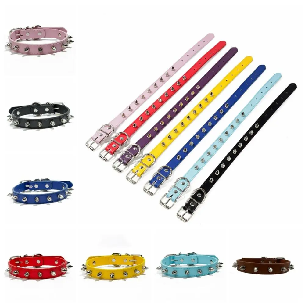 Comfortable Leather Dog And Cat Collar With Adjustable Colorful Studs_voghion.com
