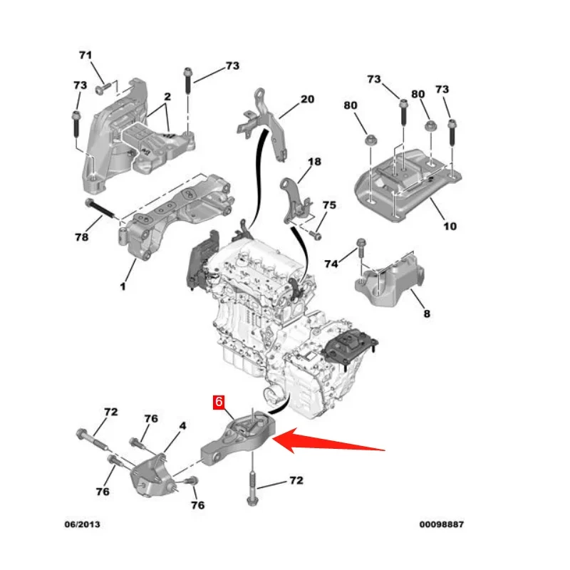 9808838680 For Peugeot 408 308 308S 3008 4008 5008 Citroen TianyiC5 Picasso C4 DS Engine bracket under bracket anti-torque link