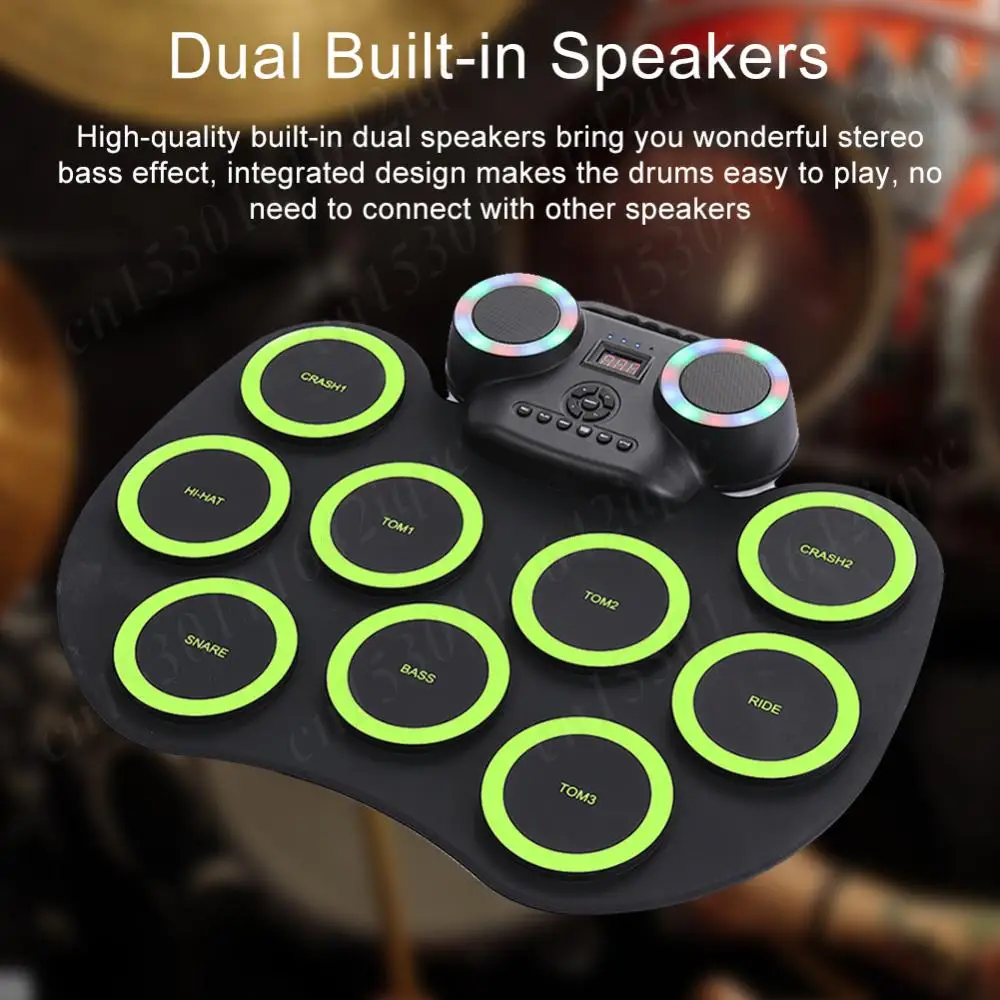 Electronic Drum Set USB Roll-Up Drum Practice Pad Sticks Pedals 9-Pads Electric Pad Compact Size for Kids
