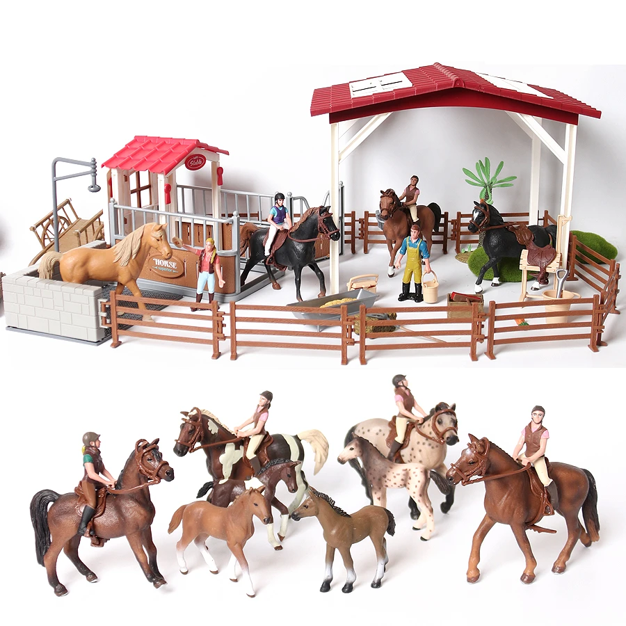 Farm Stable Riding School with Riders and Horses,Horseman with Foals  Playset Model Animal Figurine Christmas Birthday Gift| | - AliExpress