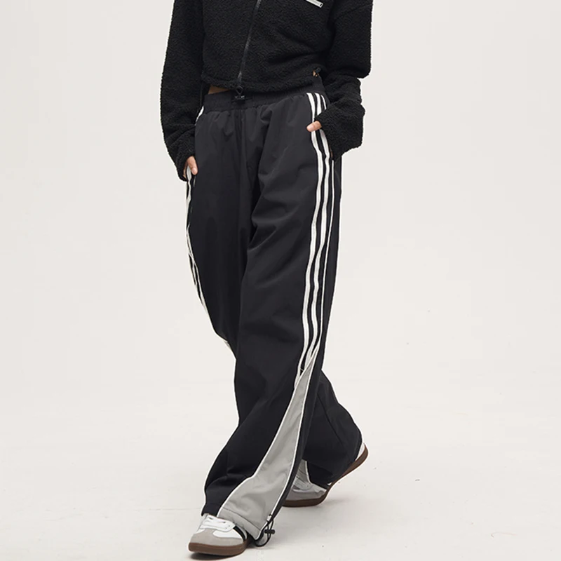 

Gidyq Streetwear Striped Sweatpants Women Joggers Baggy Wide Leg Cargo Pants Y2K Female Hip Hop Loose Casual Sports Trousers