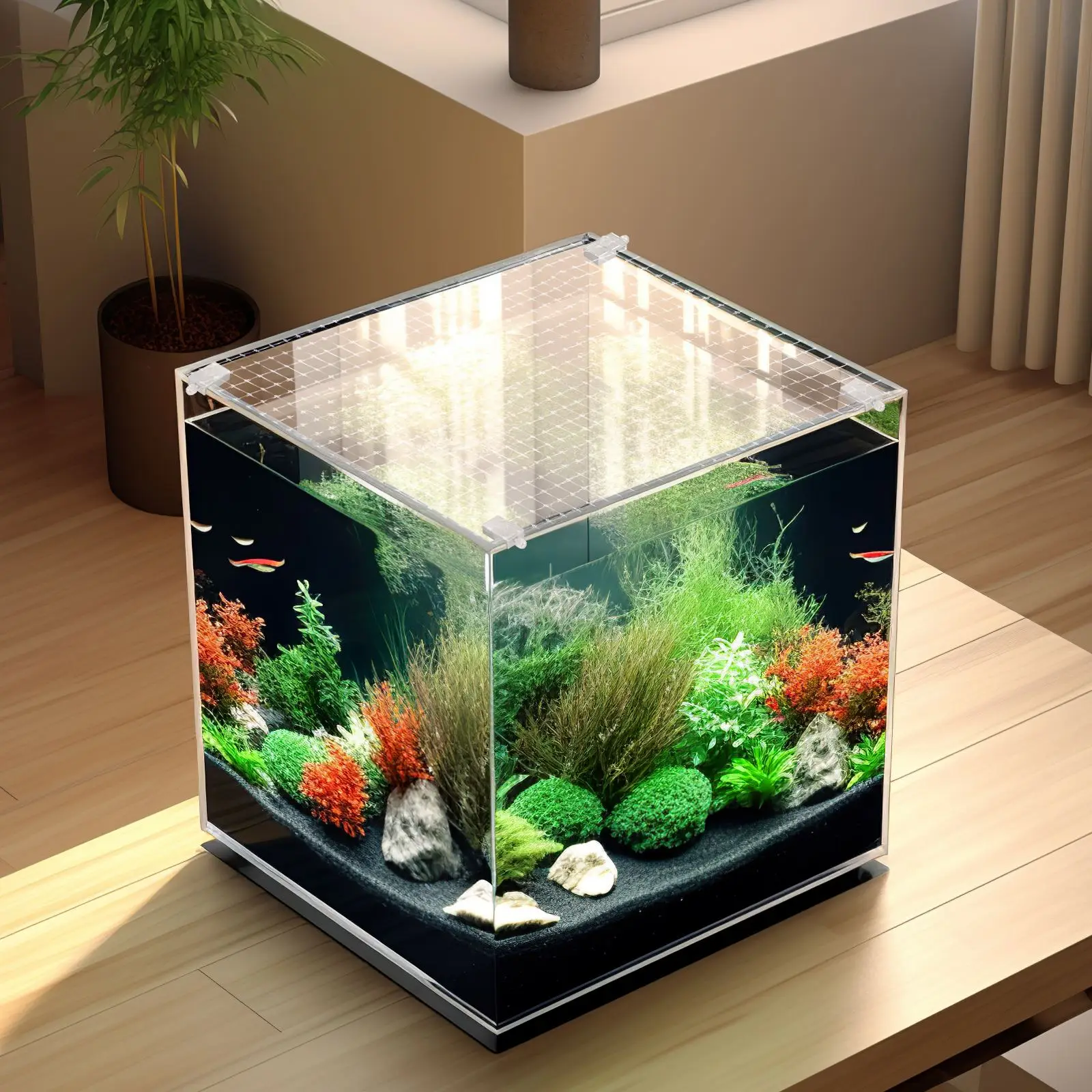 Fish Tank Cover 1 Set Fish Tank Anti-escaping Net Invisible Aquarium Mesh Cover Fixed Anti Jumping Fish Tank Netting Cover Replacement Accessory
