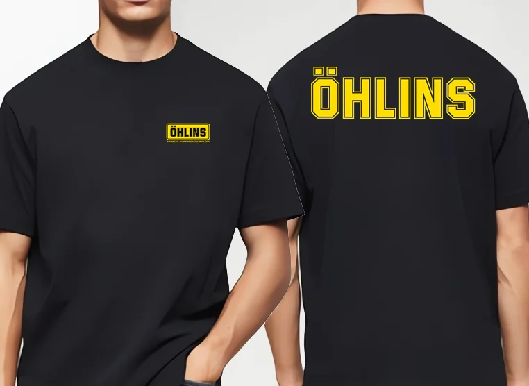 

Casual T-shirt Ohlins shock-absorbing Racing printed men's tops pure cotton casual black b-grade cotton women's popular tee