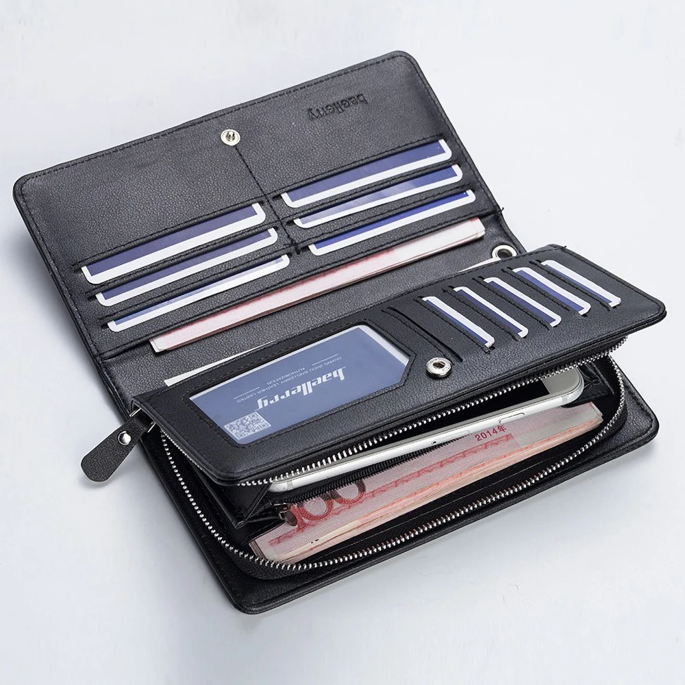 Baellerry Men's Pu Wallet, Upgrade Durable Material, Large Capacity with Multi - Card Slots & Zipper Pocket, Stylish Brand Logo
