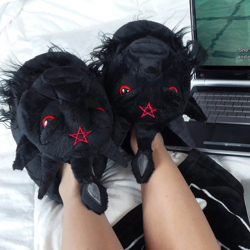 Dark series Ram slipper bag with thick bottom cool bull horse face men and women indoor funny cute home shoes Halloween gift 5