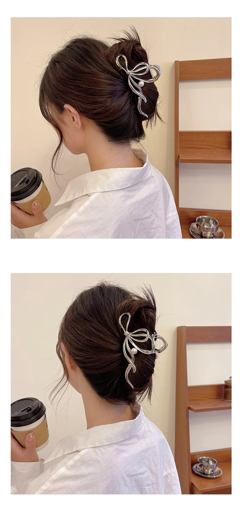 Neue Bogen Perle Haar Klaue Clips Mode Pferdeschwanz Shark Clip Metall Haar Greifer Casual Klaue Clip Haar Zubehör Für Frauen mädchen – Detail 7