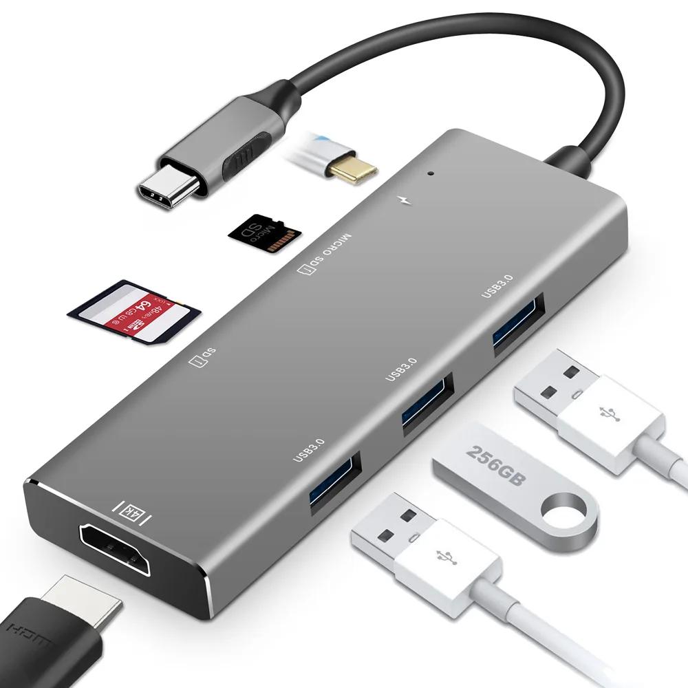 7in1 USB C Hub Portable Travelkit Type USB-C to 3.0Hub HDMI Card Reader Thunderbolt3 Adapter for MacBook Pro |