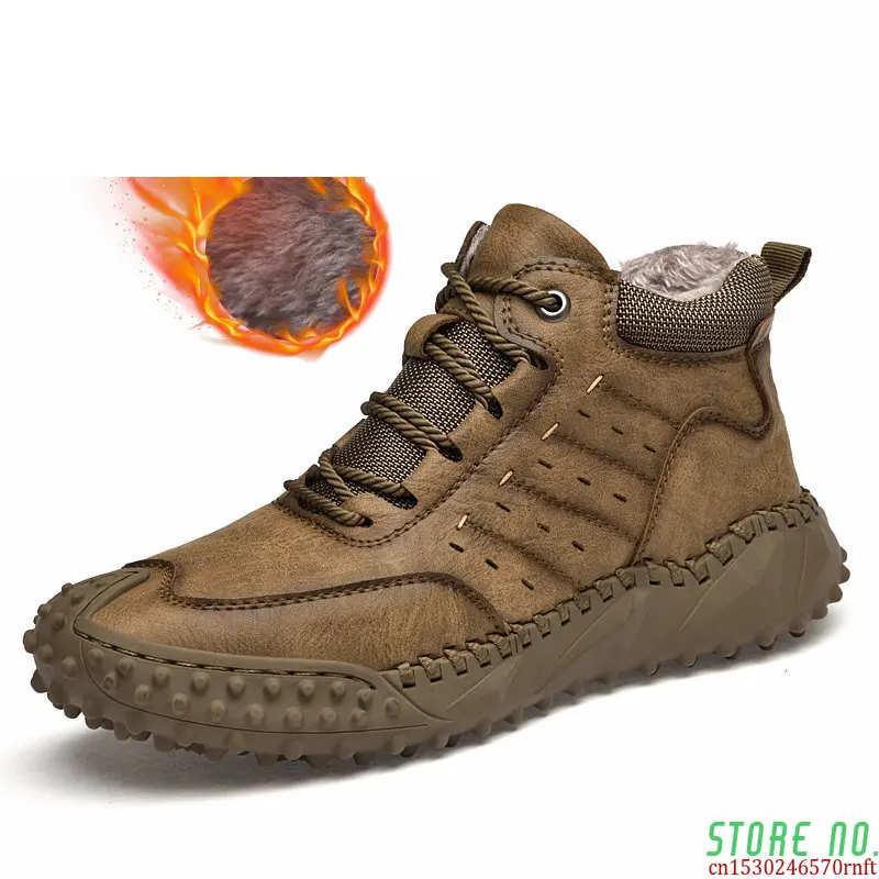 

Мужские ботинки из микрофибры, коричневые ботильоны с высоким берцем, повседневная обувь, большой размер 46, для осени и зимы, 2023