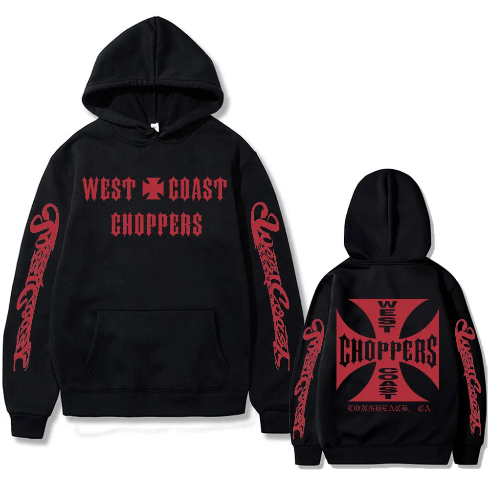 

West Coast Choppers Cross Red Logo Print Hoodie Men Women Hip Hop Vintage Pullover Oversized Sweatshirt Male Gothic Rock Hoodies